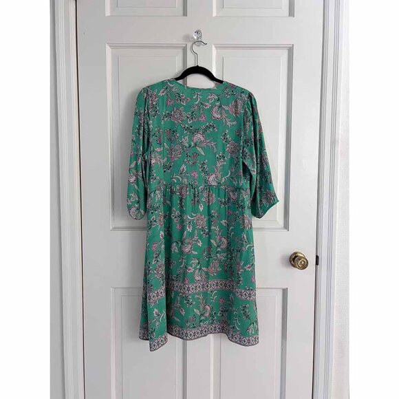 J.Jill Light-Garden Green, Multi Border-Printed, Flounced Hem Dress  NWT - Picture 3 of 8